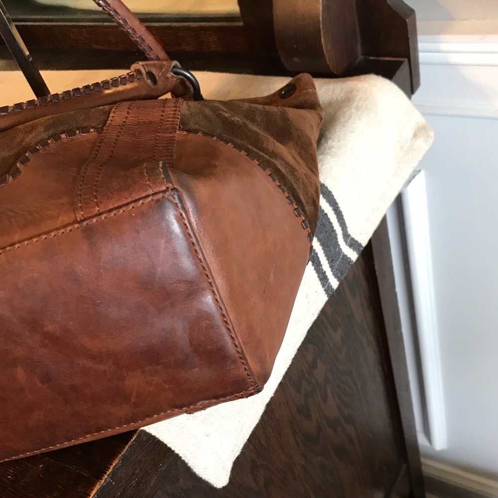 Frye Brown Suede and Leather Shoulder Tote - Picture 7 of 14